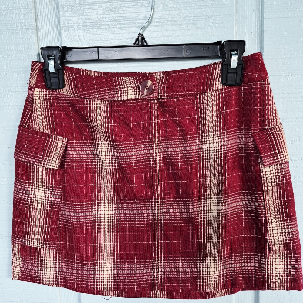 Forever 21 Red Plaid Mini Skirt Juniors S Side Pockets Coquette Girl